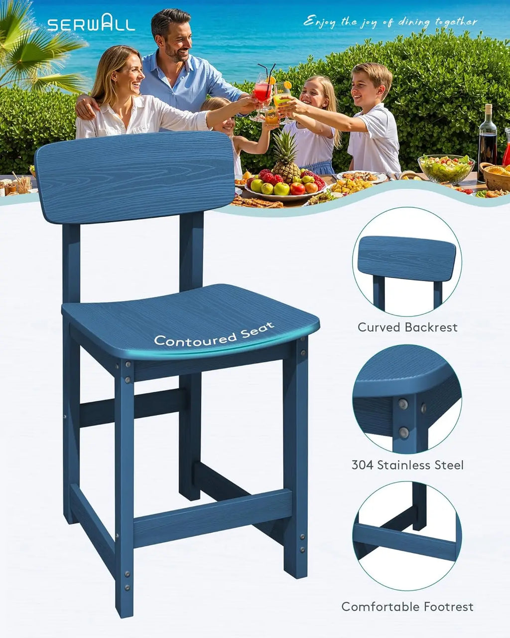 5-Piece HDPE Counter Height Outdoor Bar Table Set with Storage Wine Rack 4 Stools Garden Backyard Patio, Customized