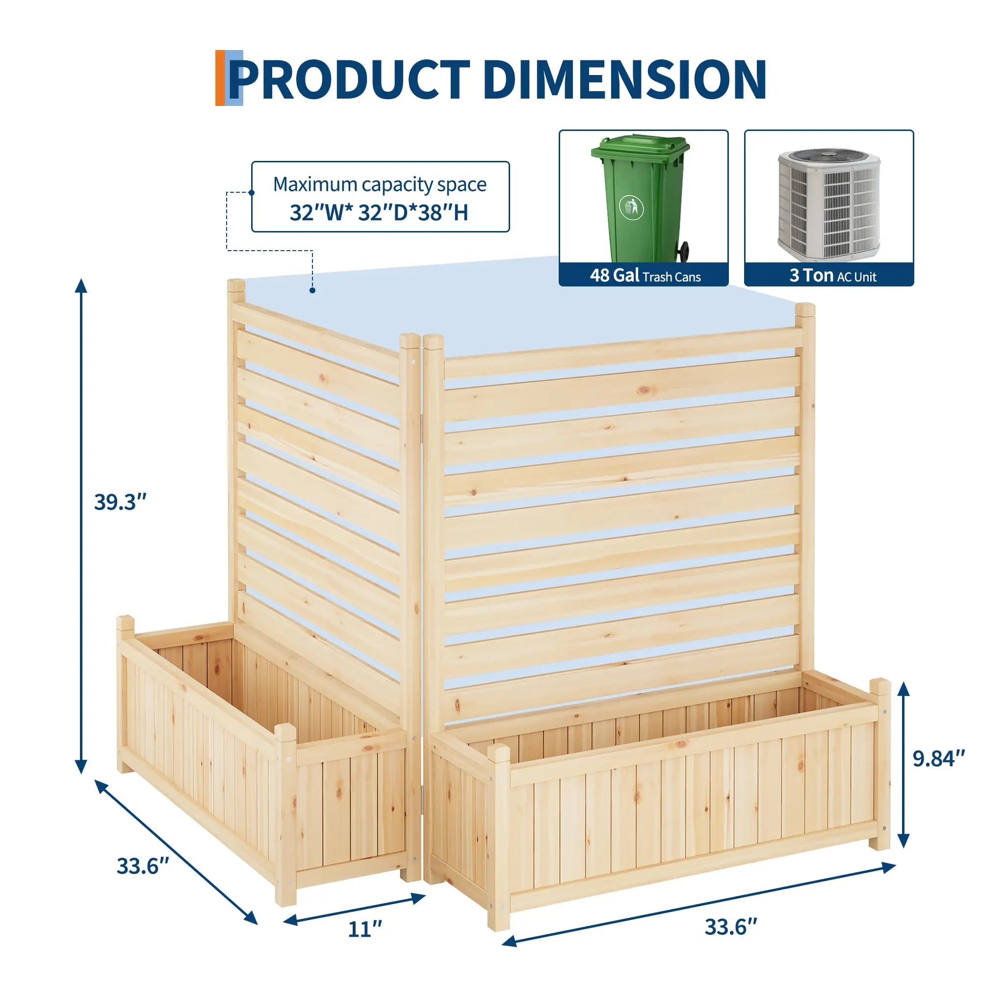 Planter with Trellis, Wooden Raised Bed, Outdoor Planter Box Privacy Fence Panels for Patio Balcony Trash Can to Grow Vegetables