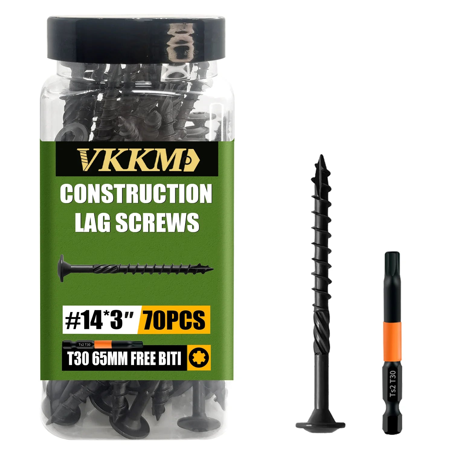14x3" Black Oxide Wood Screws (70PCS) + T30 Bit