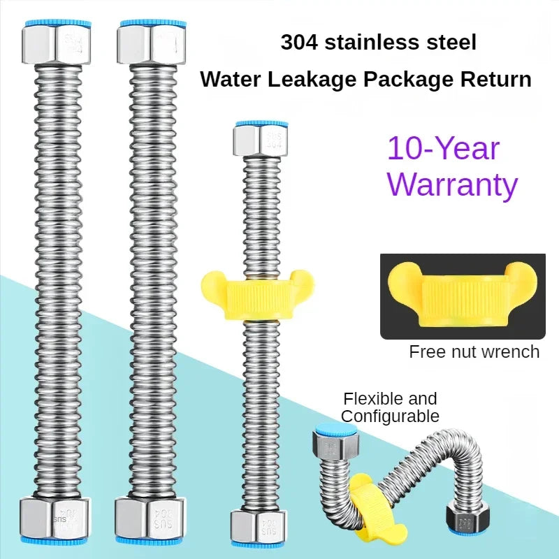Basin & Toilet Plumbing Hose, 304 Stainless Steel Weaved, 1/2" Hose,