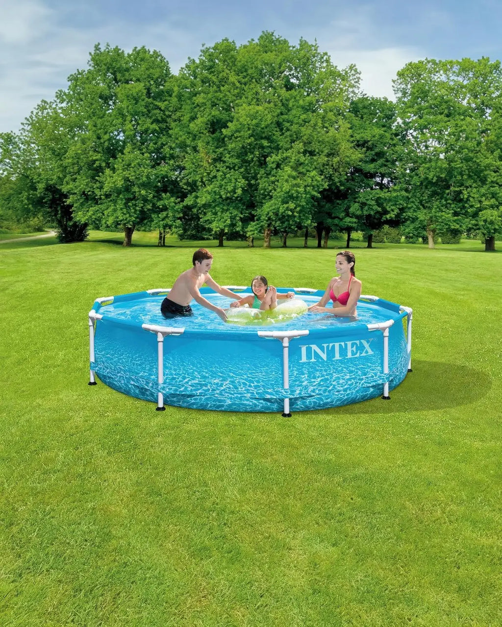 Large Round Above Ground Swimming Pool with Reinforced Sidewalls and Metal Frame, 10ft by 30in for Backyard Fun
