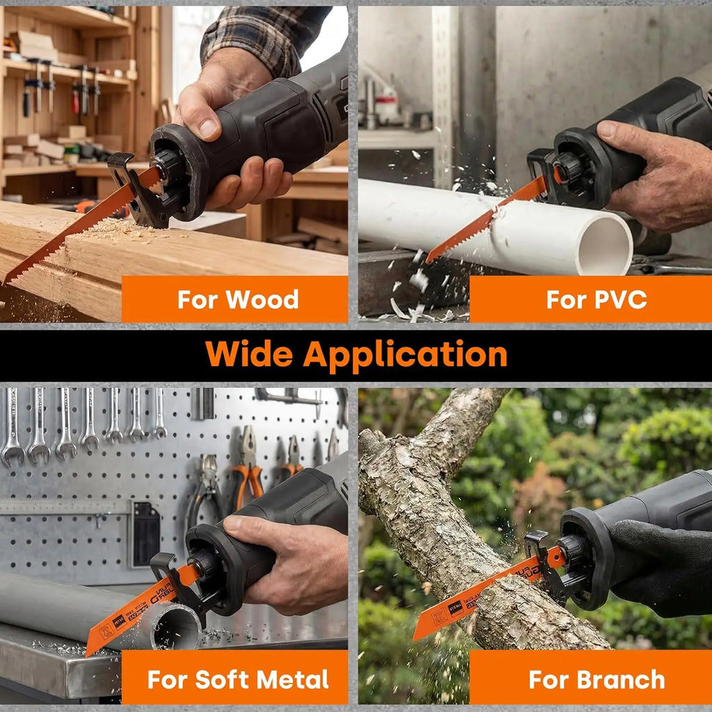 Reciprocating Saw, 710W, 2800 RPM Variable Speed, Tool-Free Blade Change, 20mm Stroke Length, 6pc Blades for Wood, Soft Metal, PVC Pipe Cutting