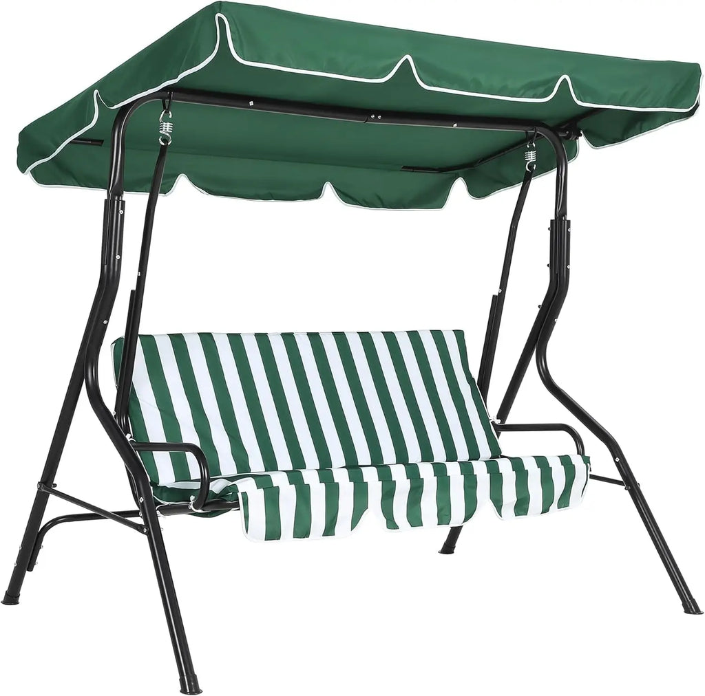 Outdoor Swing Chair with Adjustable Canopy, 3 Seat Stable Metal Frame Porch Swing Heavy Duty Stand Swing for Backyard Patio Lawn, Available in Red or Green