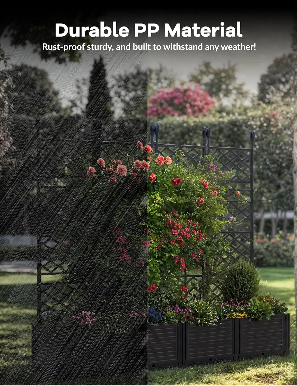 Plastic Planter Box w/ Trellis Rack, 5.25FT Tall Raised Garden Bed, Balcony/Patio Flower Vegetable Planting