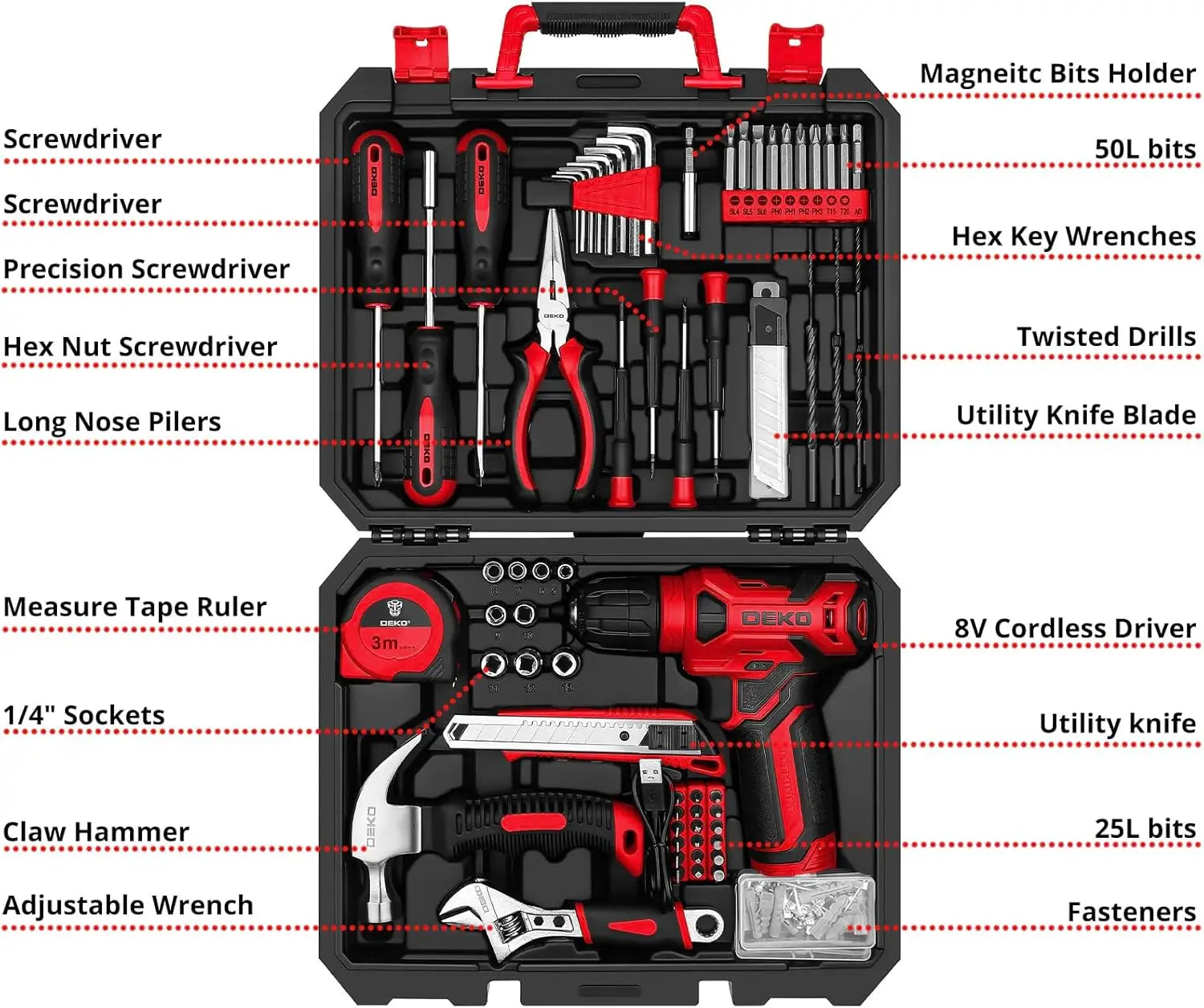 126 Tool Set, 8 Volt Drill, For DIY