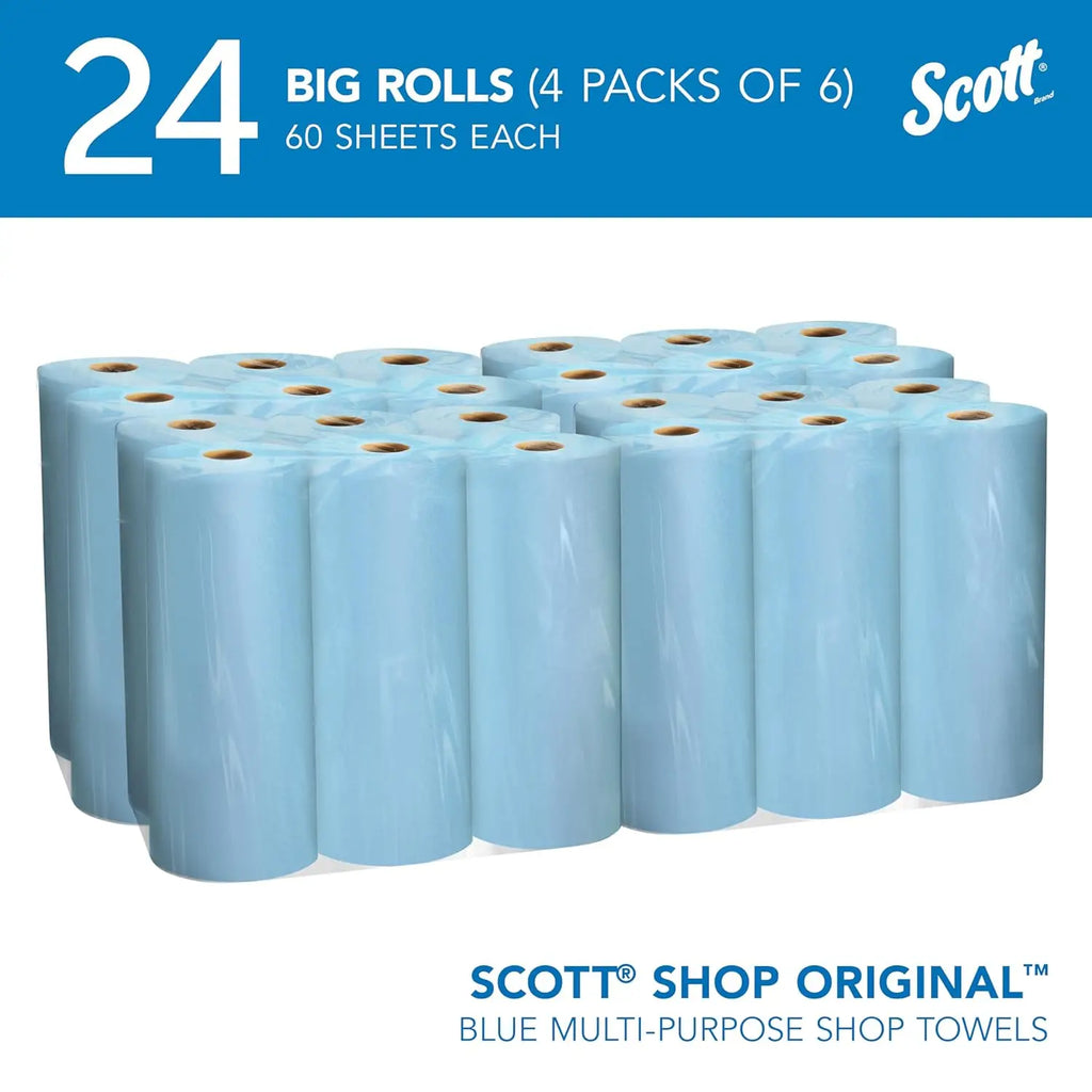 Large Blue Shop Towels, 9.4x11 Inch Cloth-like Paper, 24 Rolls Total with 1440 Sheets for Heavy-Duty Cleaning