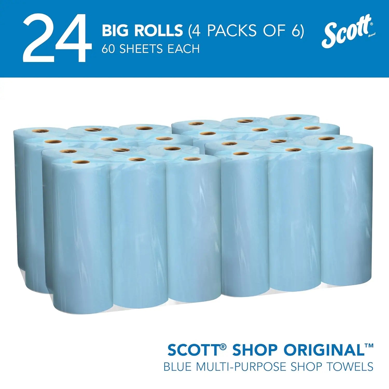 Large Blue Shop Towels, 9.4x11 Inch Cloth-like Paper, 24 Rolls Total with 1440 Sheets for Heavy-Duty Cleaning