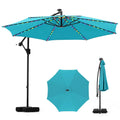 10 FT Solar Patio Umbrella with Base Included, Cantilever Offset Hanging Outdoor Umbrella with 96 Multi-Colored Solar Lights