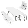 VINGLI 6 Feet 3-Piece Picnic Table Set with 2 Benches Folding Indoor Outdoor Furniture Smooth Tabletop White