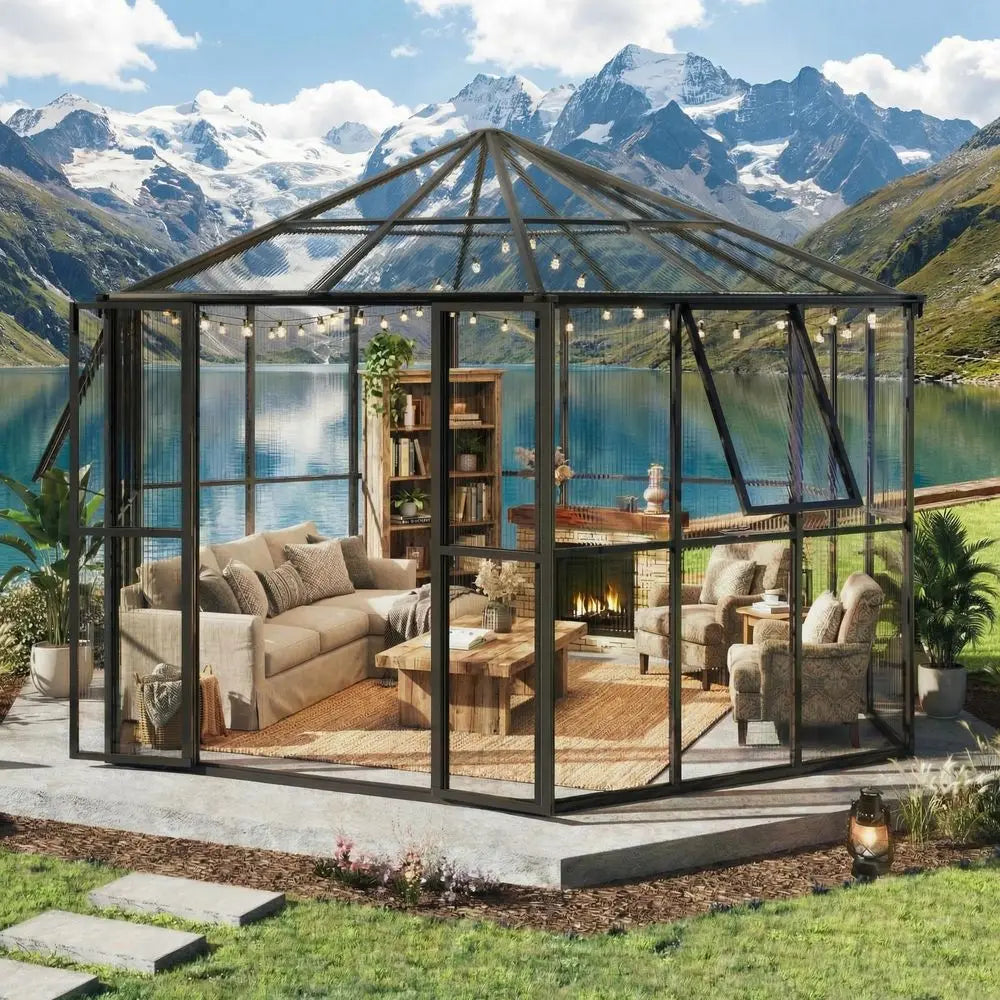 FT Polycarbonate Greenhouse for Outdoors, Hexagon Heavy Duty Walkin Greenhouse with Aluminum Frame, Lockable Door amp Adjustabl