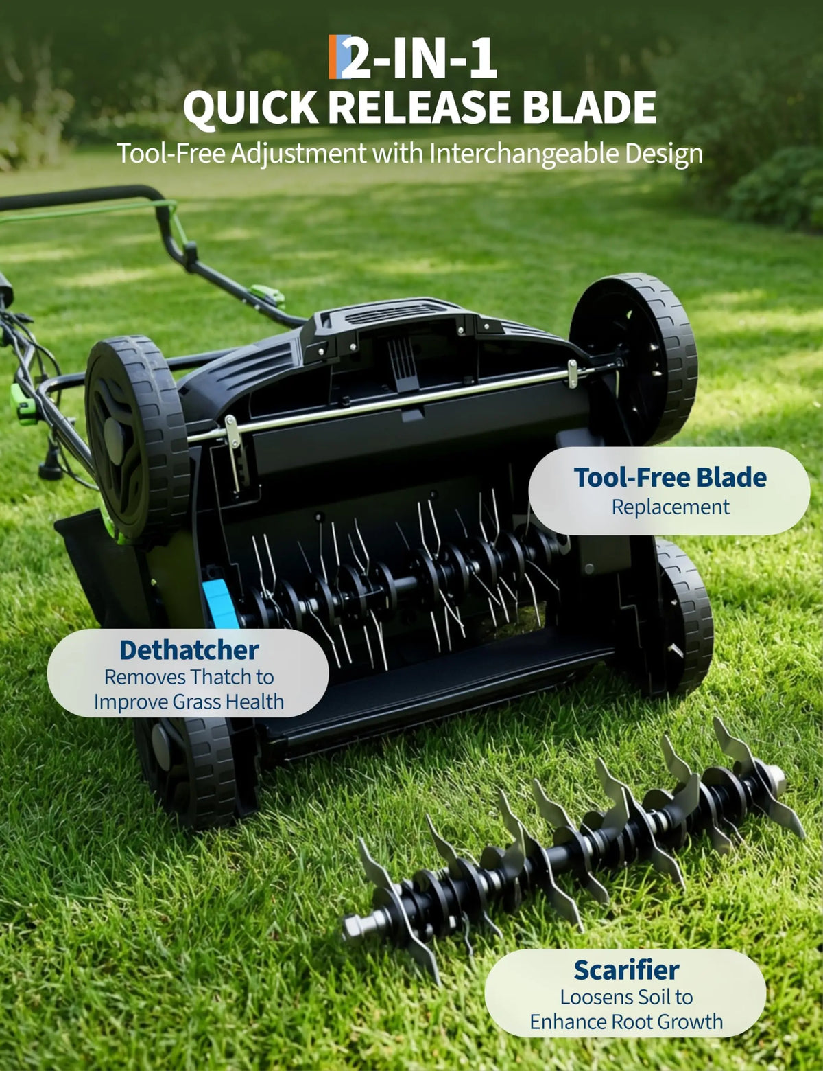 Garvee Electric Lawn Dethatcher Scarifier 15.5 Amp, 14" Corded 2-in-1 Dethatcher with 14.5 gal Collection Bag