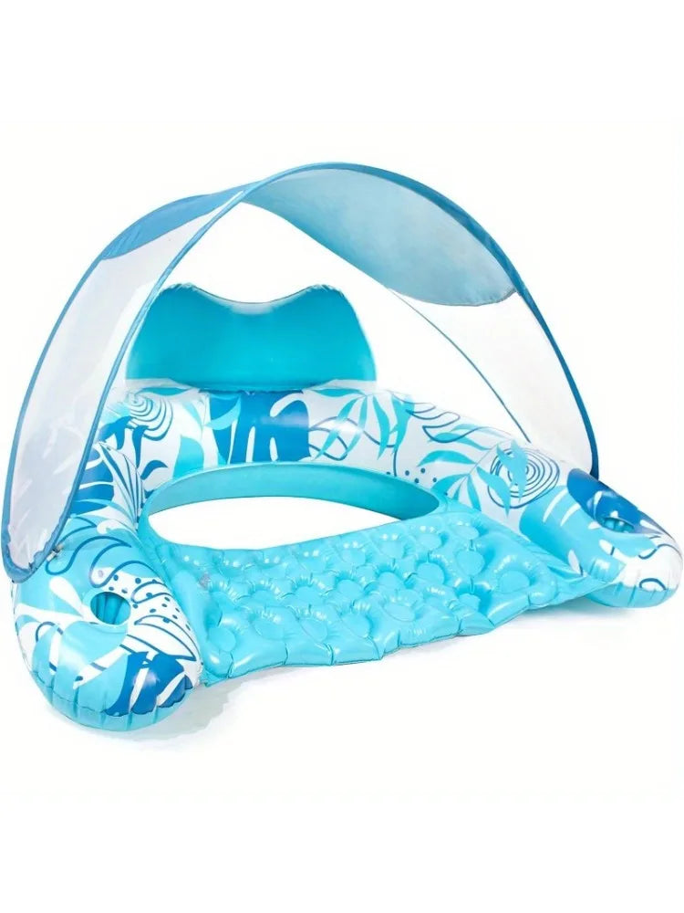 JOYFY XL Inflatable Pool Floats with Canopy, Lounge Chairs with Cup Holders for Adults, Inflatable Floaties Party Beach Summer