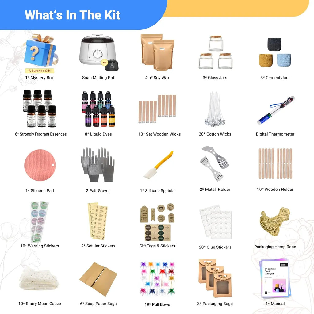 128pcs Candle Making Kit for Adults & Beginners–Soy Wax Candle Making Supplies,4Lb Soy Wax,6 Units Long-Lasting Scents,30pcs Candle Wicks,Wax Melter–Crafts for Adults Women,Gifts for Hobbies