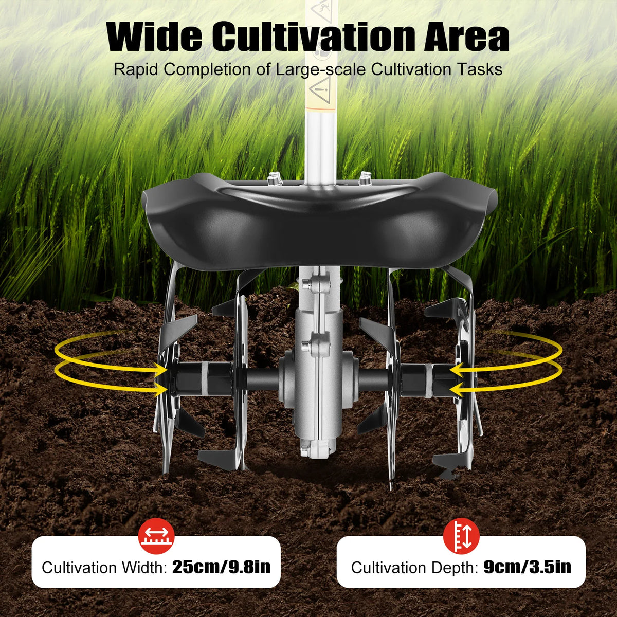 51.7cc Mini Gas Cultivator Cordless Garden Tiller 1.45kW 9 Inch Tilling Width 3.5 Inch Depth with 76.6in Long Pole for Soil Weeding