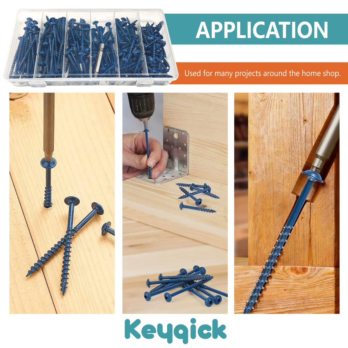 Keyqick 225pcs Square Hole Screw Combination, 5 Sizes, #8 Pocket Screw, Blue Anti Rust Coated Pocket Hole Screw, Used for External, Square Drive, Including Drive Head, Multifunctional Durable Wood Screws, Suitable for Home/In