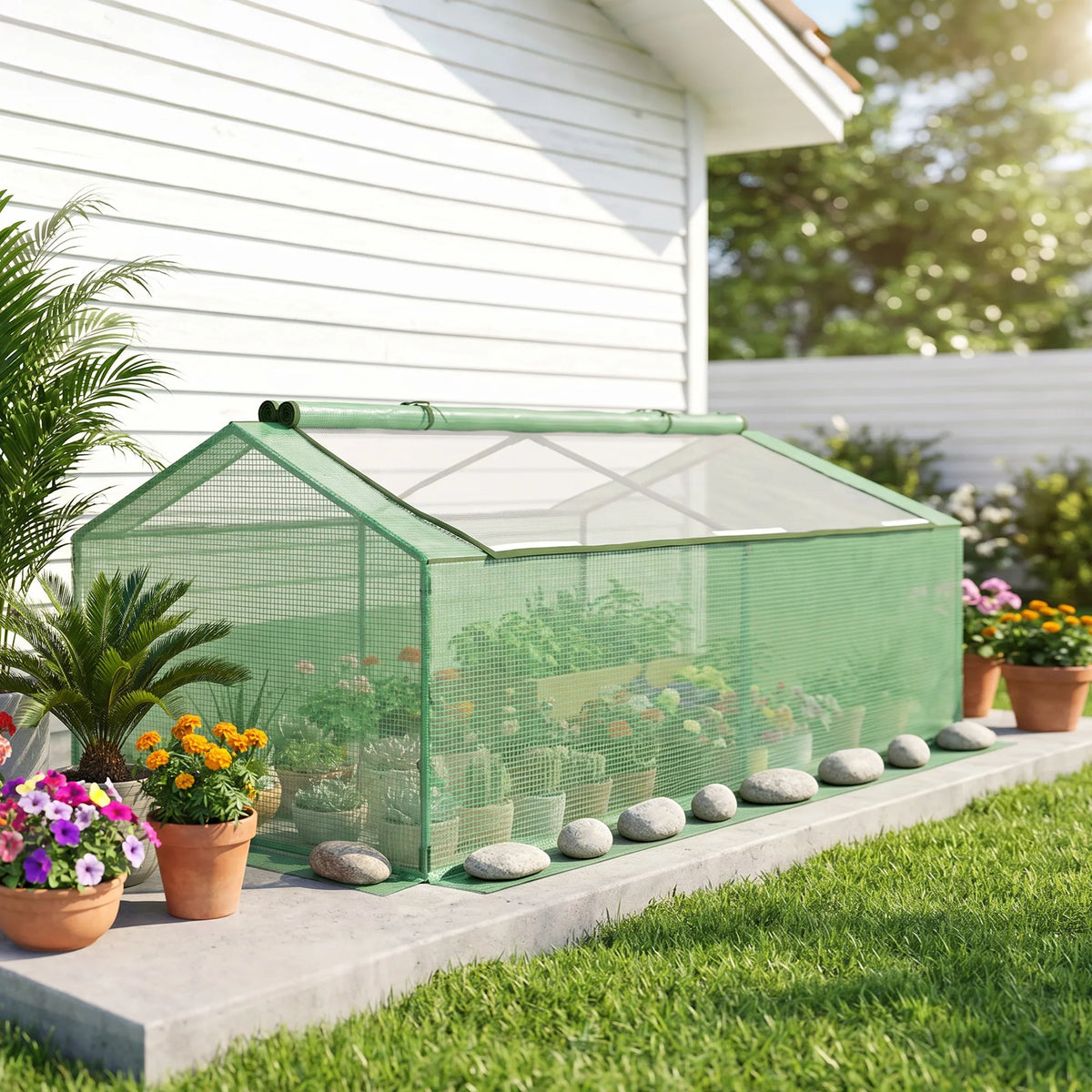 Outsunny Mini Greenhouse Portable Hot House w/ Windows Outdoor Indoor, 71"x36"x28" Green