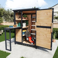 Jocisland Solid Fir Wood Outdoor Storage Shed,Garden Tool Shed with Foldable Workbench, Adjustable Shelves,Sloping Roof