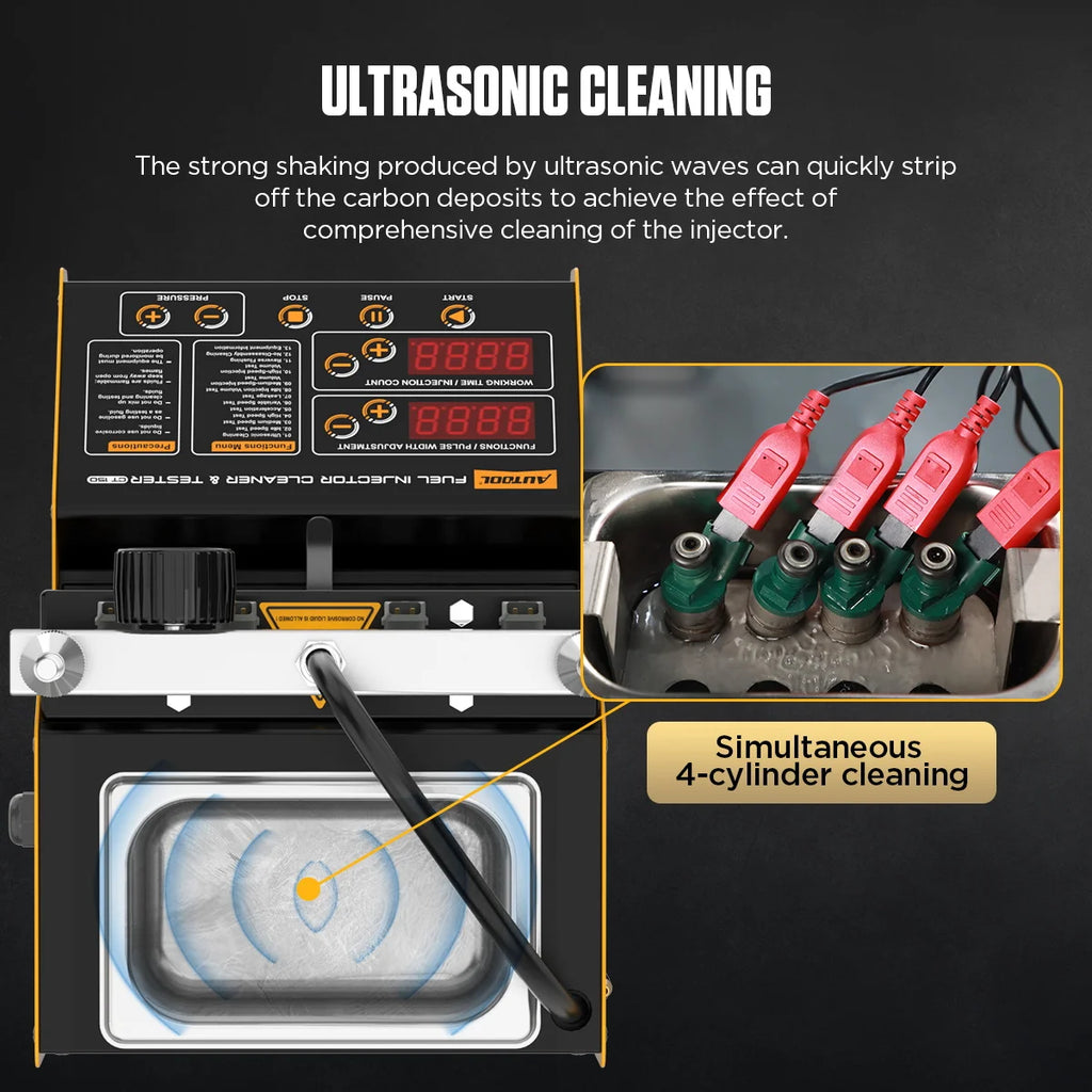 AUTOOL CT150 Ultrasonic Fuel Injector Cleaner & Tester Machine,4‑Cylinder Simultaneous Test & Clean,28KHz,110V with Drain Valve,for Petrol Car Motorcycle Fuel Injector Maintenance