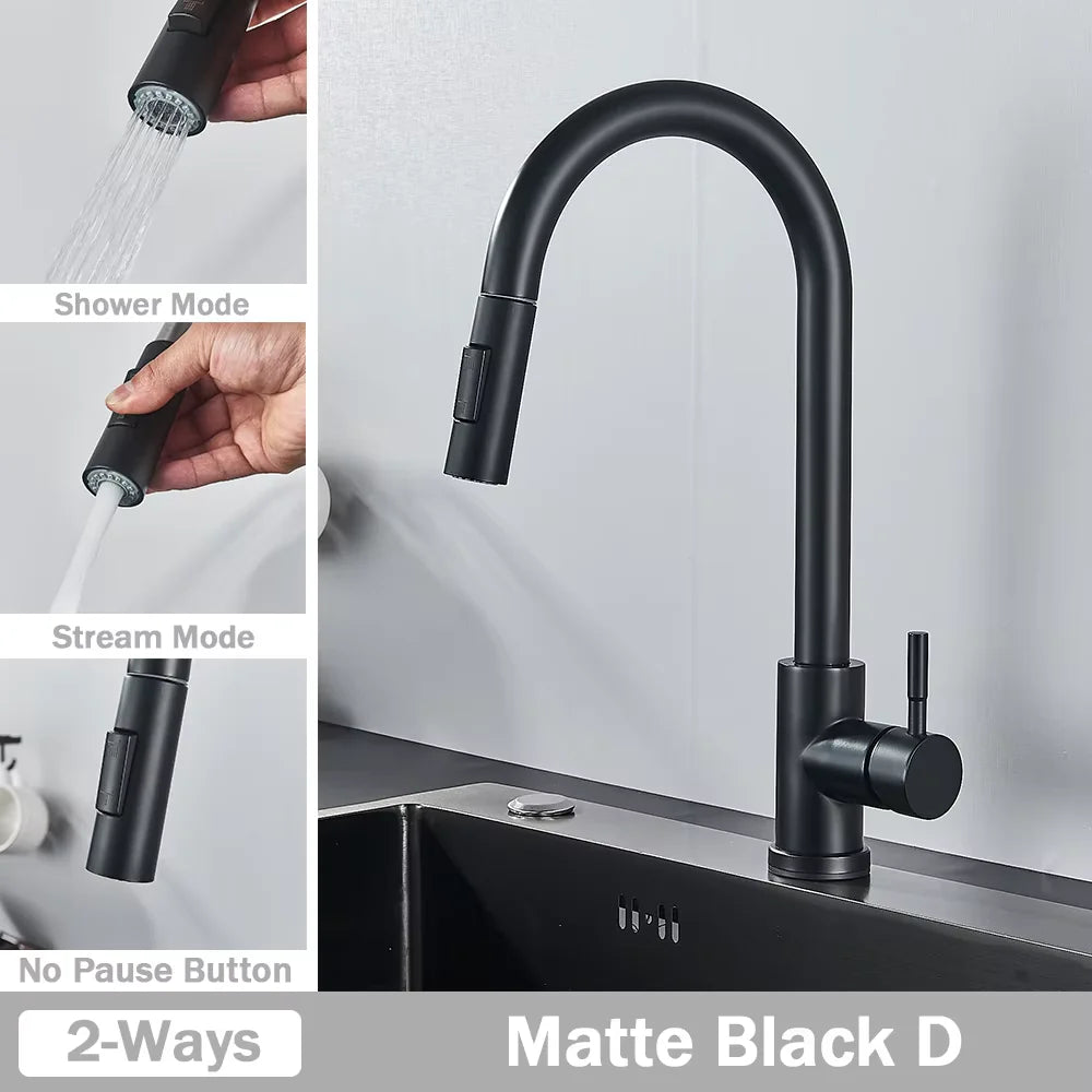Kitchen Faucet With Pull Down Sprayer, Single Handle, Brushed Gold Or Matt Black