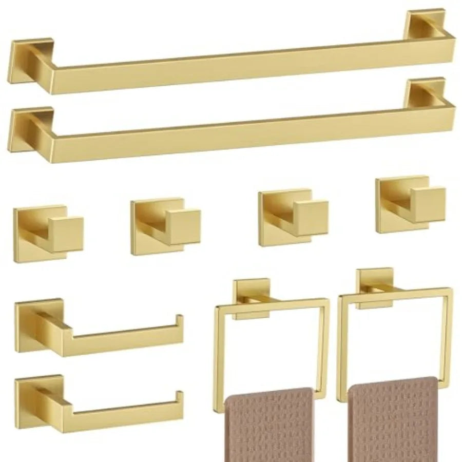 5-Piece Bathroom Hardware Set Brushed Gold Towel Bar Set, Stainless Steel Towel Holder Set for Bathroom, Wall-Mounted Towel Rack