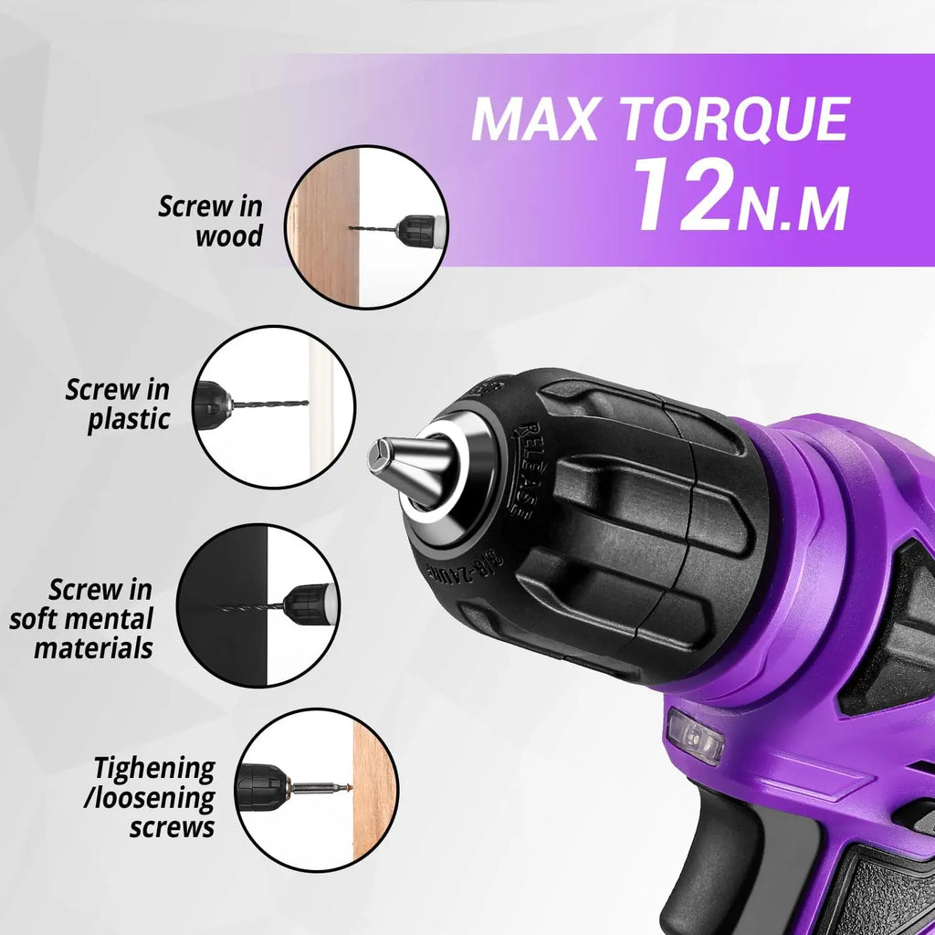 Tool Set with 8V Cordless Drill, 126-Piece Hand Toolbox Kit for Home Repairs, Purple Storage Case
