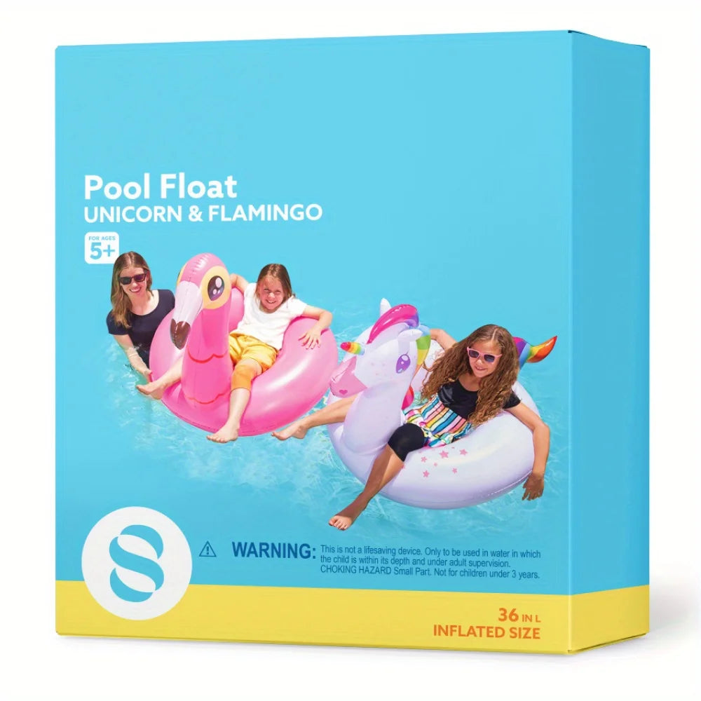 Joyfy 2Pack Flamingo Unicorn Pool Float Fun Floaties Inflatable Swimming Pool Tubes Toys Summer Vacation Party Toys for Kids