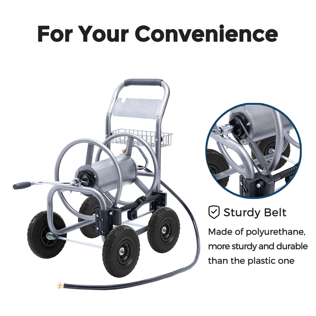 Giraffe Tools Hose Reel Cart, Hose Cart with Wheels, Industrial Hose Reels for Outside, 250-Feet of 5/8" Hose Capacity