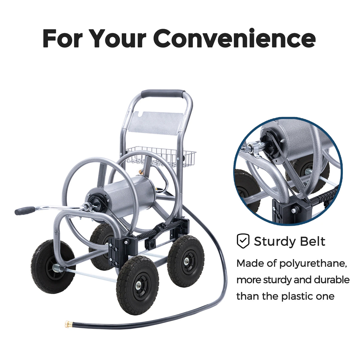 Giraffe Tools Hose Reel Cart, Hose Cart with Wheels, Industrial Hose Reels for Outside, 250-Feet of 5/8" Hose Capacity