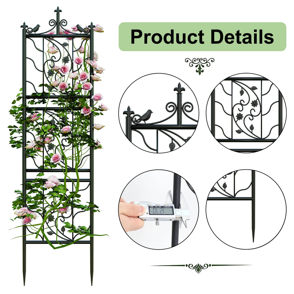 2x Tall Thick Metal Garden Trellis Bird Leaf Grid Panel Support Climbing Trellis