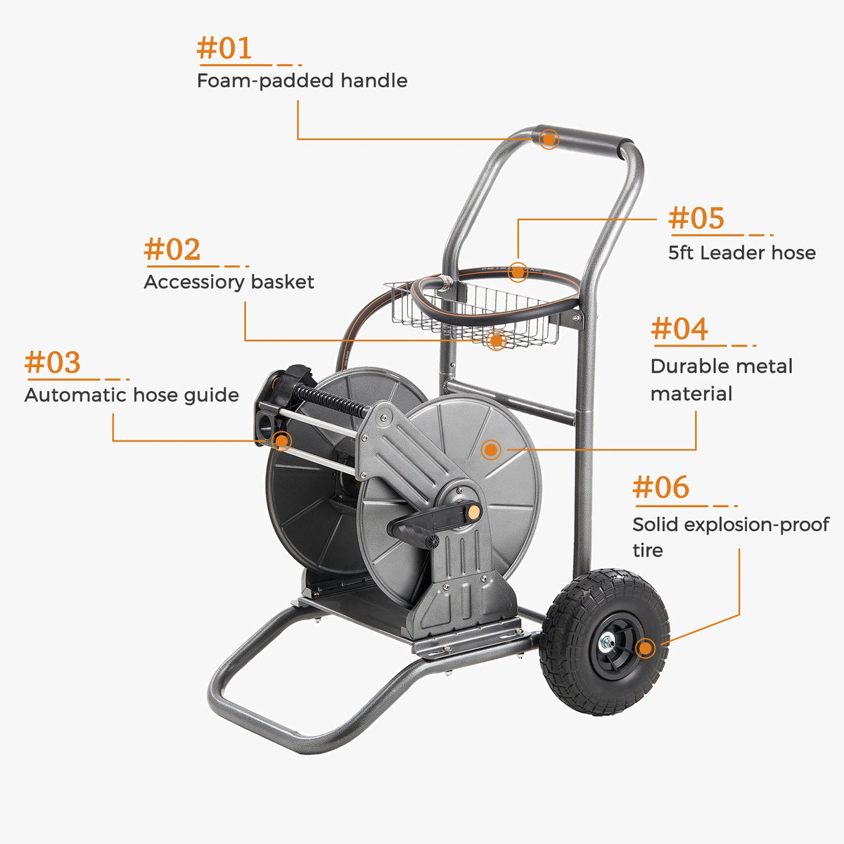 Giraffe Tools Garden Hose Reel Cart with Wheels, Heavy Duty Metal Water Hose Reel Cart, 200 ft of 1/2 Capacity, Mobile Hose Reel Cart for Outside