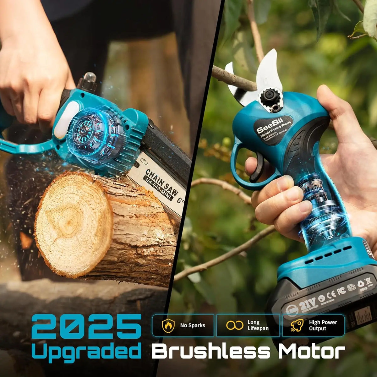 SEESII 6" Brushless Electric Saw&33mm Pruning Shears Cordless Combo for Wood Cutting/Branch Trimming Gardening Tools for Makita Pin