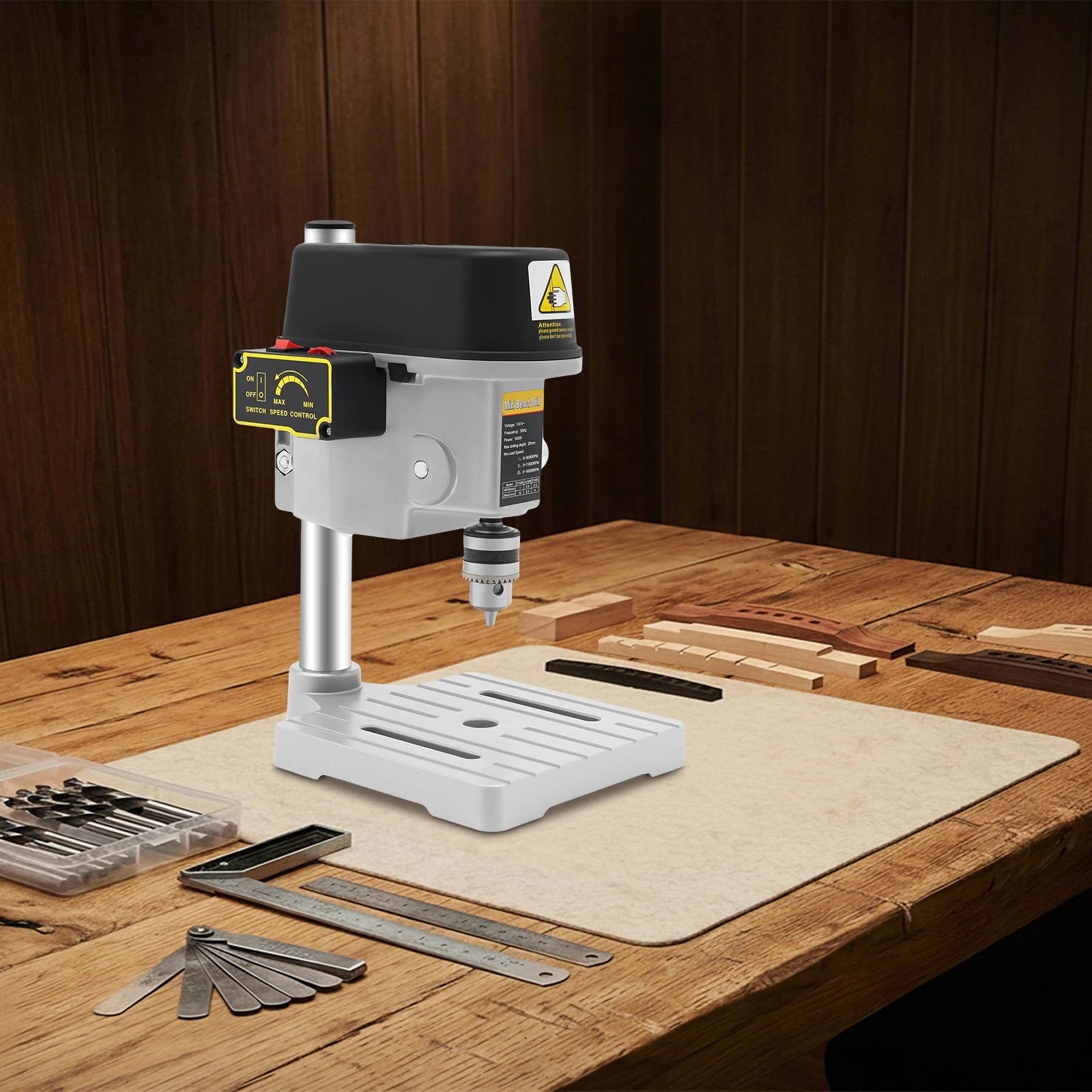 5158A 340W Mini Benchtop Drill Press 3-Speed Bench Wood Metal Hole Drilling Machine for DIY Crafts, Furniture,110V