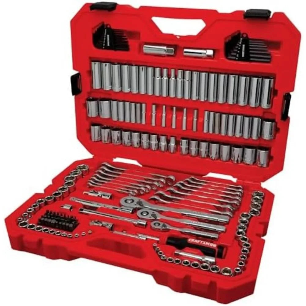 189 Piece Complete Mechanic Tool Set with Ratchet Sockets Wrenches Hex Keys Deep Sockets Bits Metric and SAE
