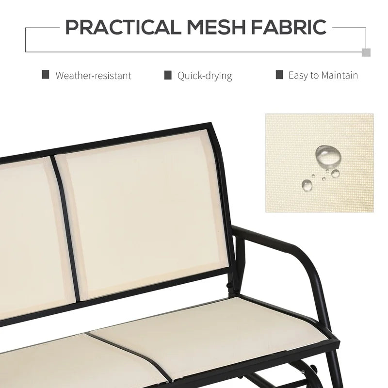 Outsunny 2-Person Outdoor Glider Bench with Powder Coated Steel Frame, Beige Patio Swing Loveseat for Garden Porch