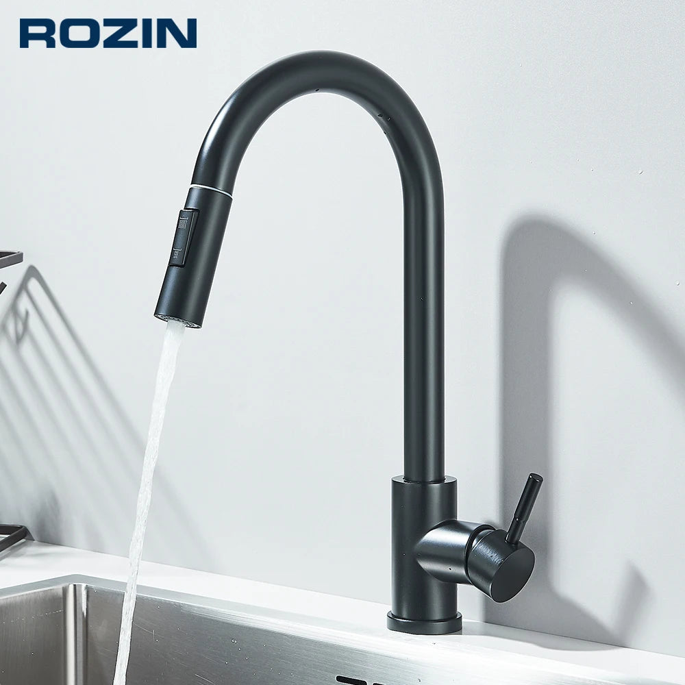Kitchen Faucet With Pull Down Sprayer, Single Handle, Brushed Gold Or Matt Black