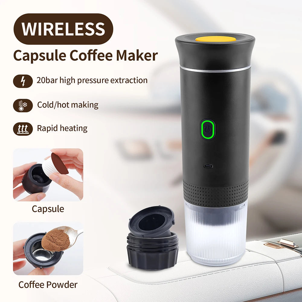 Obecile Portable Wireless Electric Espresso Coffee Machine For Travel &Car &Home Camping Coffee Maker 3-in-1 Capsule Powder Coffee Maker