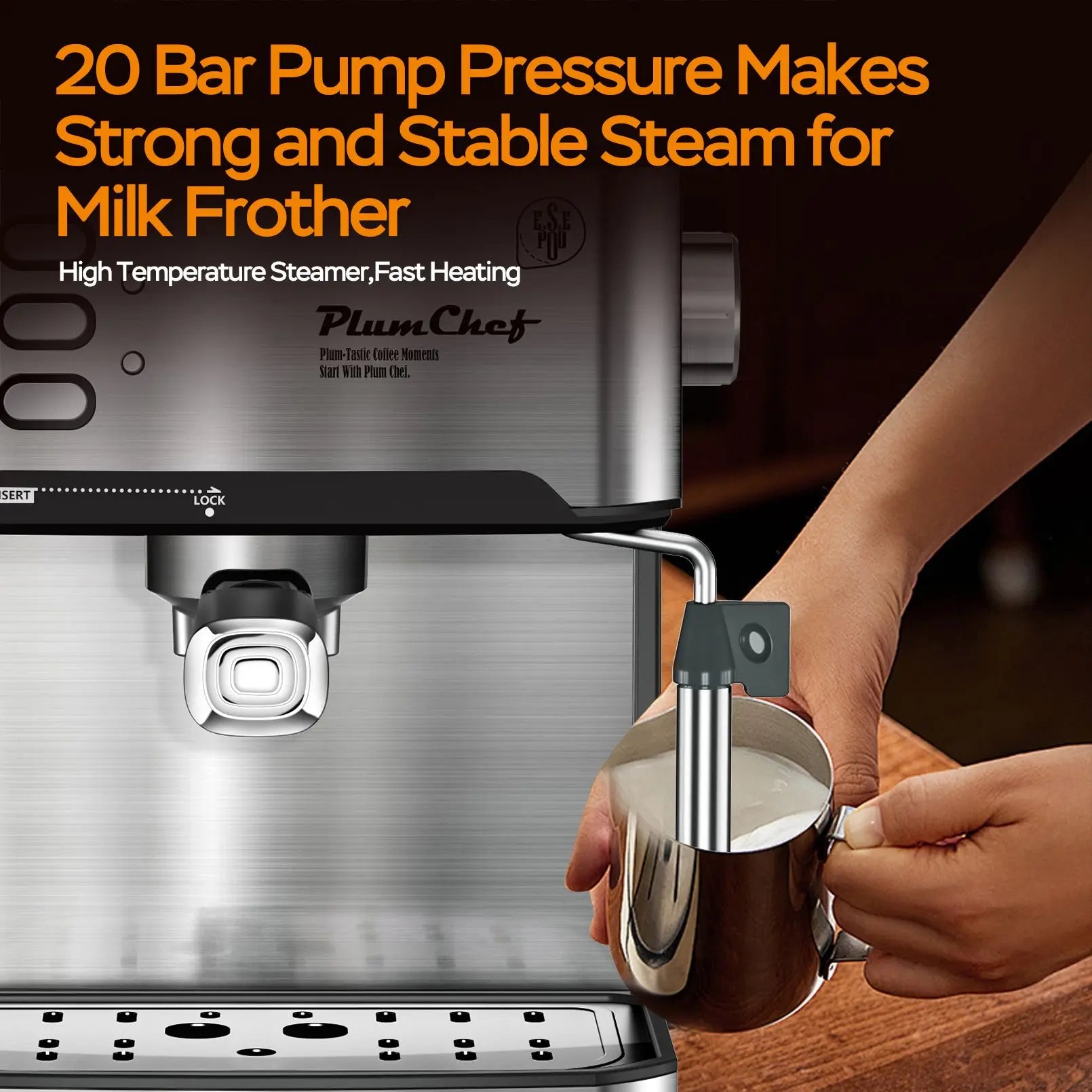 Plum Chef Espresso Machine 20 Bar Professional Compact Homehold Coffee Espresso Maker with Milk Frother Steam Wand 54oz Water Tank Low Noise and Fast Coffee Machine