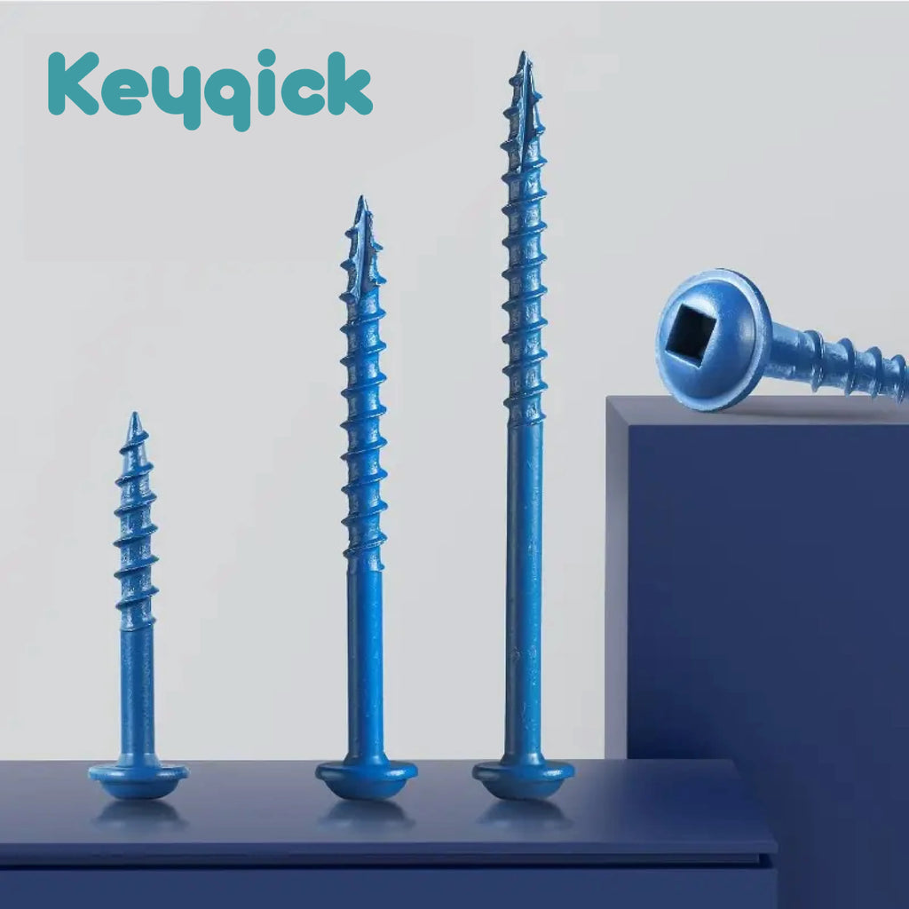 Keyqick 225pcs Square Hole Screw Combination, 5 Sizes, #8 Pocket Screw, Blue Anti Rust Coated Pocket Hole Screw, Used for External, Square Drive, Including Drive Head, Multifunctional Durable Wood Screws, Suitable for Home/In