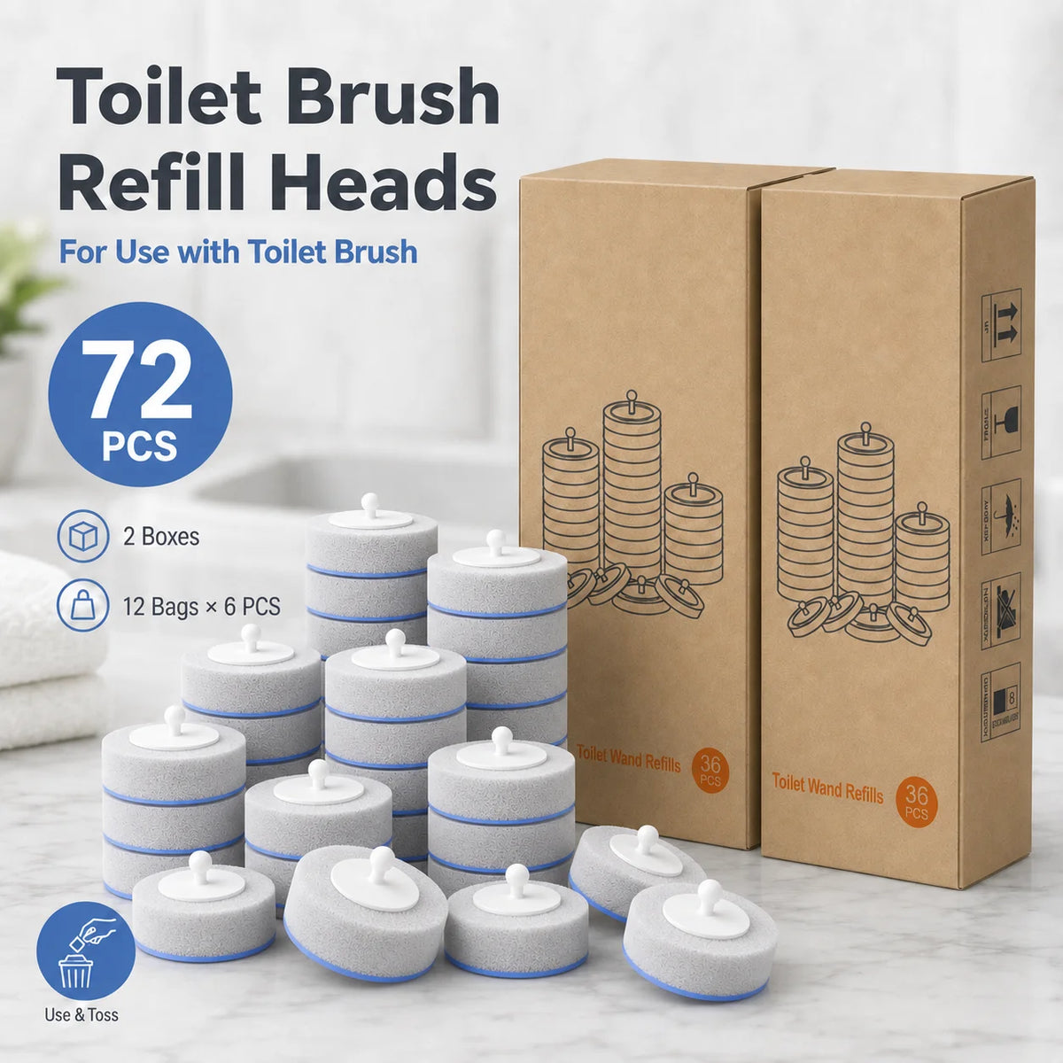 Joybos Grey Disposable Toilet Brush Replacement Heads Disposable Refill Brush Head For Bathroom Toilet‑Cleaning
