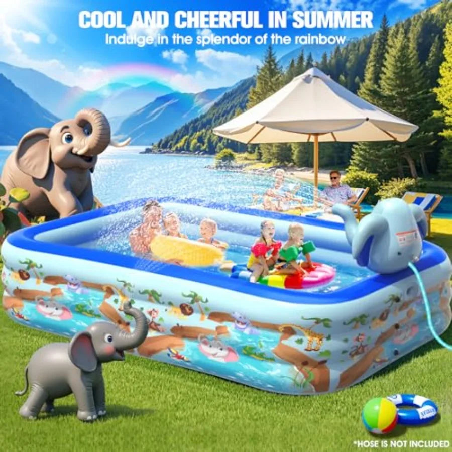 Backyard inflatable pools with sprinkler PVC multi-color upgraded elephant design thickened oversized family pool for kids and adults