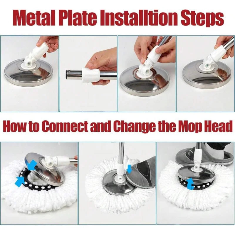 Spin Mop And Bucket With Wringer Set, 360° Rotating Head Mop Bucket System With 3 Microfiber Mop Refills Wet