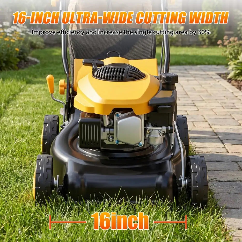 Lawn Mower, 4-Stroke Air-Cooled Engine 16" Gas Lawn Mower, 3 In 1 Self Propelled Hand Push Lawn Machine With 45L Grass Tank