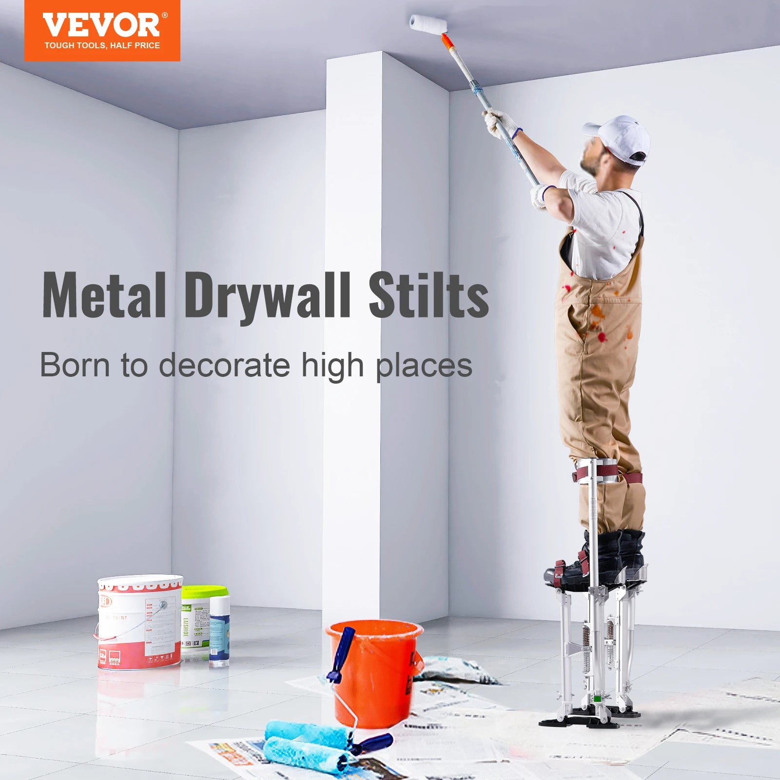 SucceBuy Drywall Stilts 18''/36''Adjustable Aluminum Tool Stilts with Protective Knee Pads Non-Slip Work Stilts for Home