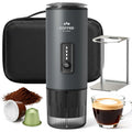Model Number: AEG2523-grey Portable 3 in 1 Electric Espresso Coffee Maker Rechargeable Self Heating Brewer with Carrying Bag and Stand for Camping Hiking