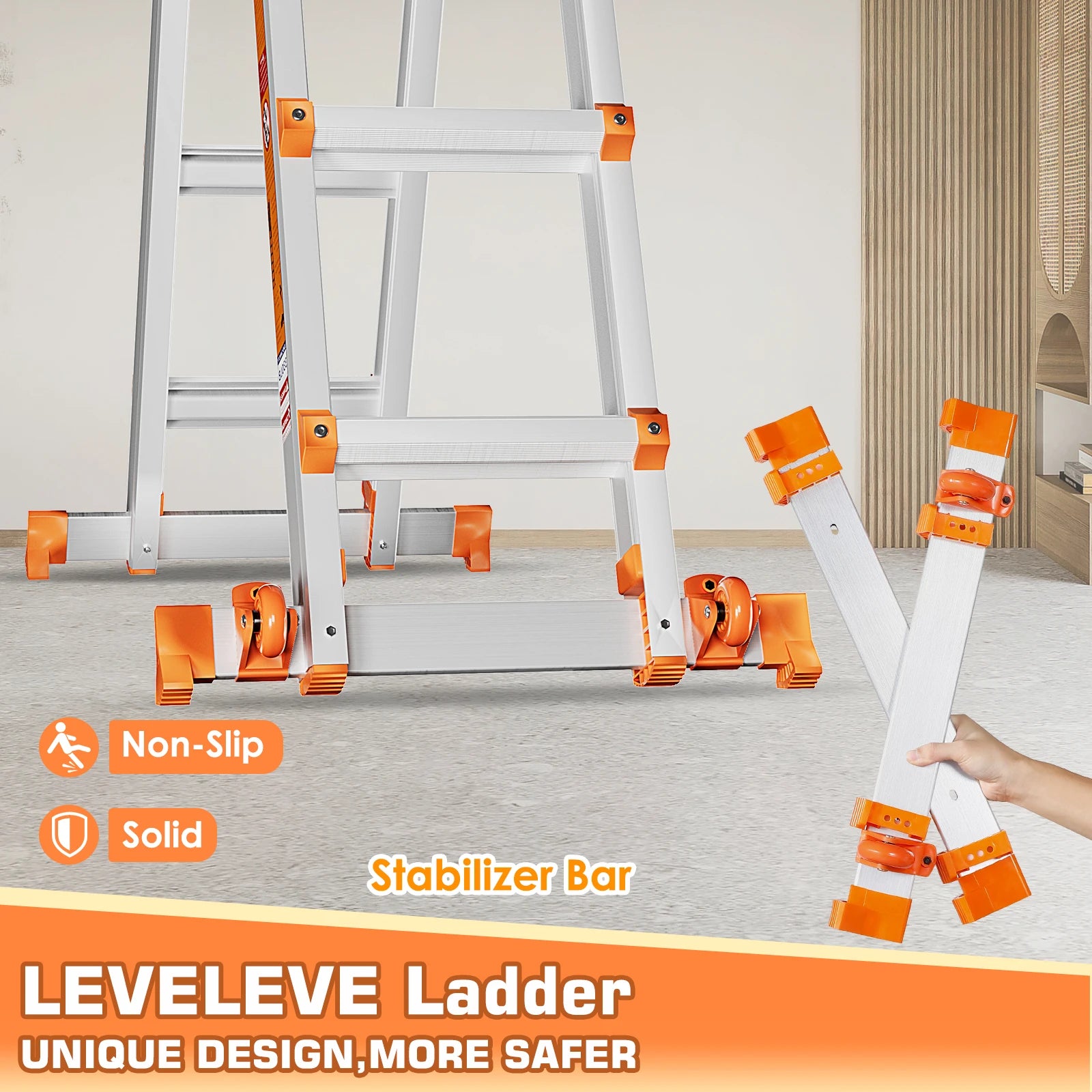 LEVELEVE 22FT Multi Position Ladder,A Frame 6 Step Ladder with Stabilizer Bar & Wheels,330 lbs Security Load