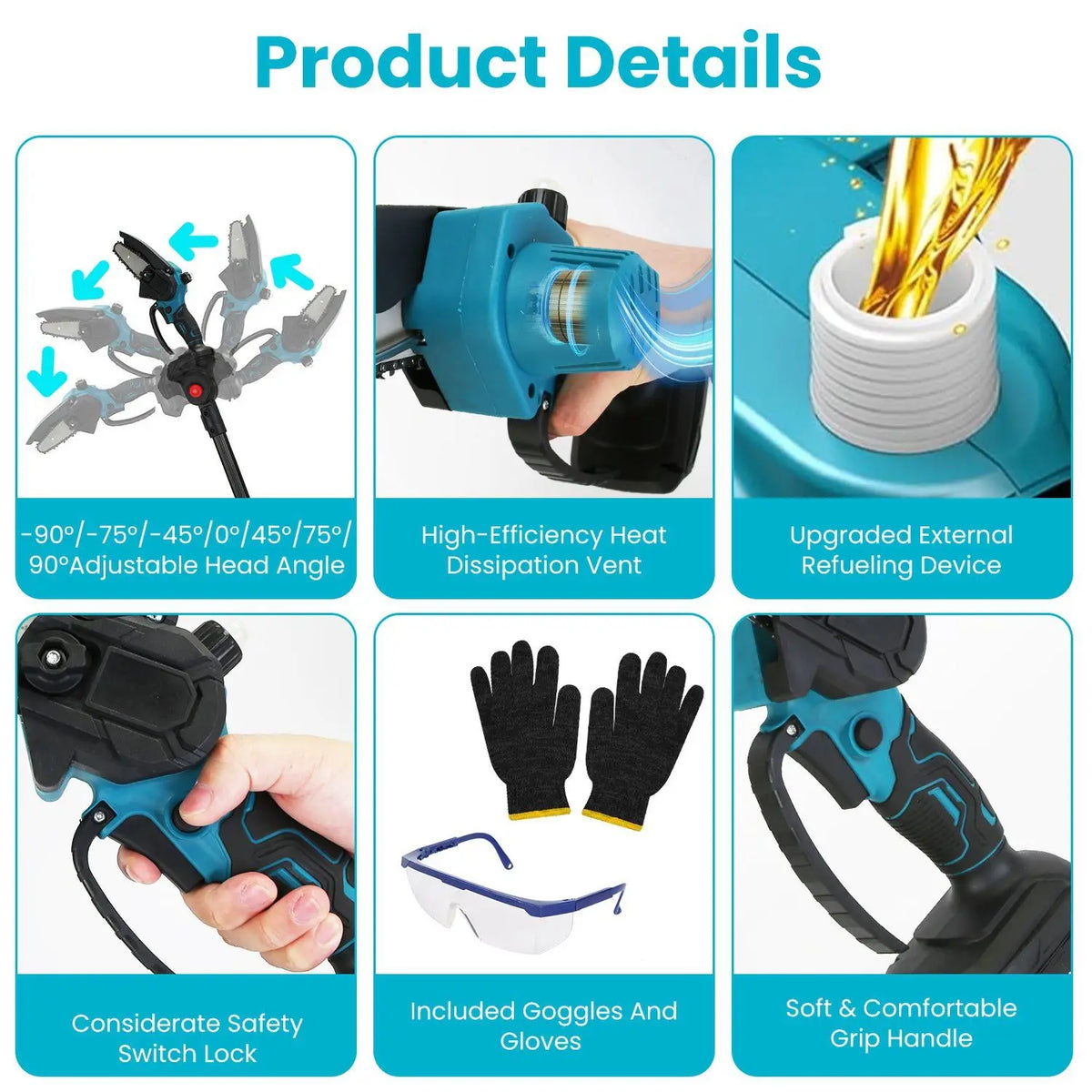 MounTEK 4-in-1 Pole Pruning Shears, Electric Pruning Shears & pole saws for tree trimming with 7 adjustable head angles,Cordless Pole Shears and Battery Pole Saw with 2Pcs 3000mAh rechargeable batteries
