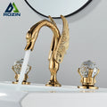Gold Swan Bathroom Sink Faucet With Dual Crystal Handles, Deck Mount