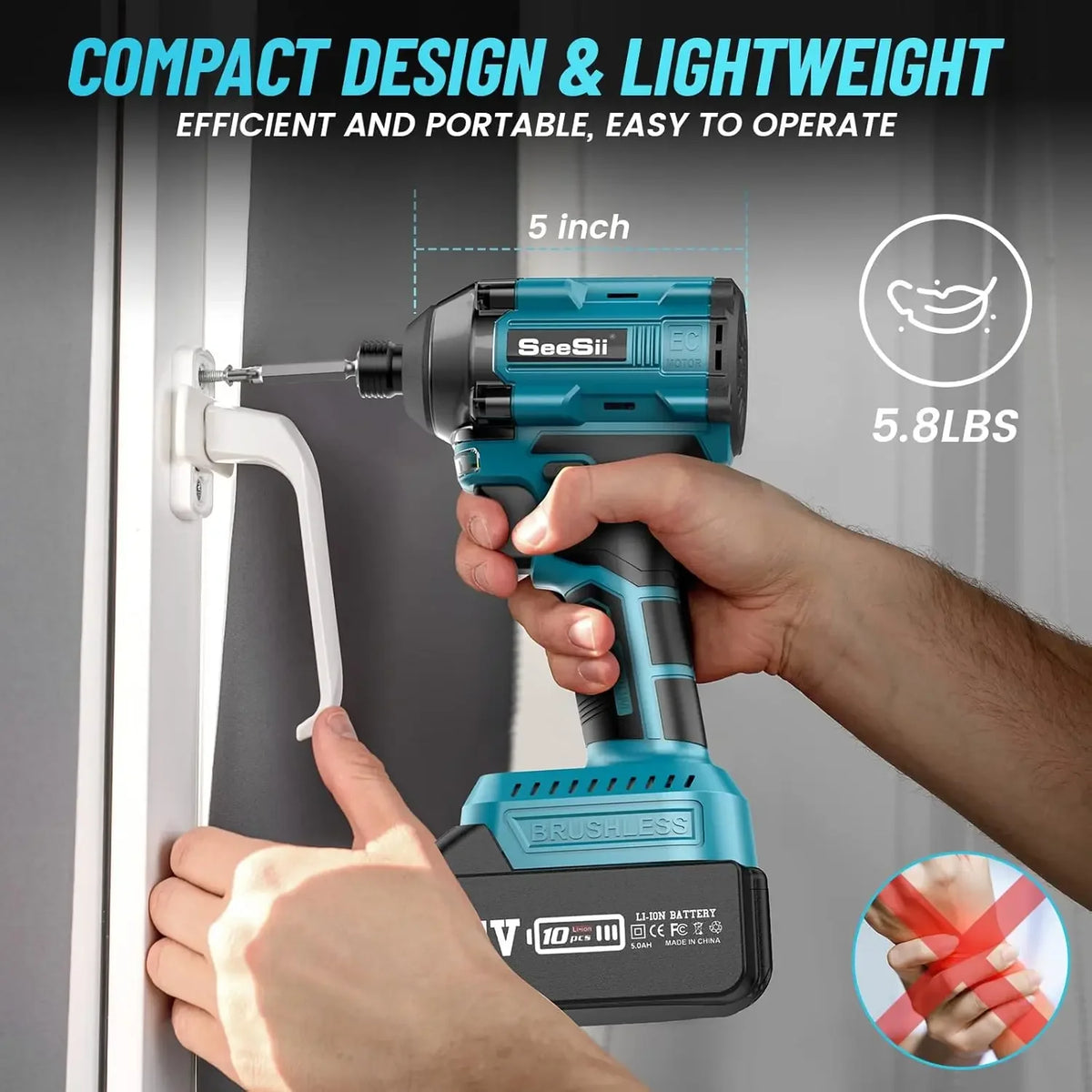 SeeSii Cordless Impact Driver Kit 21V Brushless Electric Wireless Screwdriver 2200 In-Lbs. 1/4' Hex Chuck 0-3000RPM Variable Speed With 2*4.0Ah Batteries 20Pcs Driver Bits LED Light