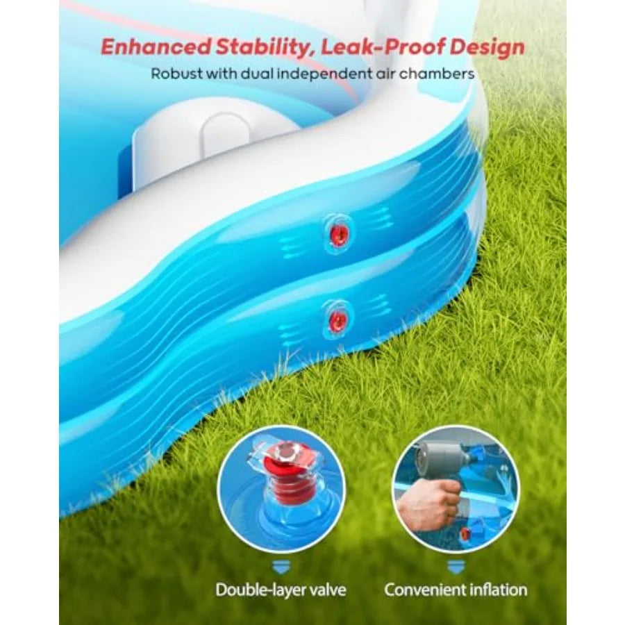 OPAU Inflatable Swimming Pool with 2 Seats and Backrests, 80" L x 80" W x 27" D Large Full-Sized Family Pools for Kids and Adults