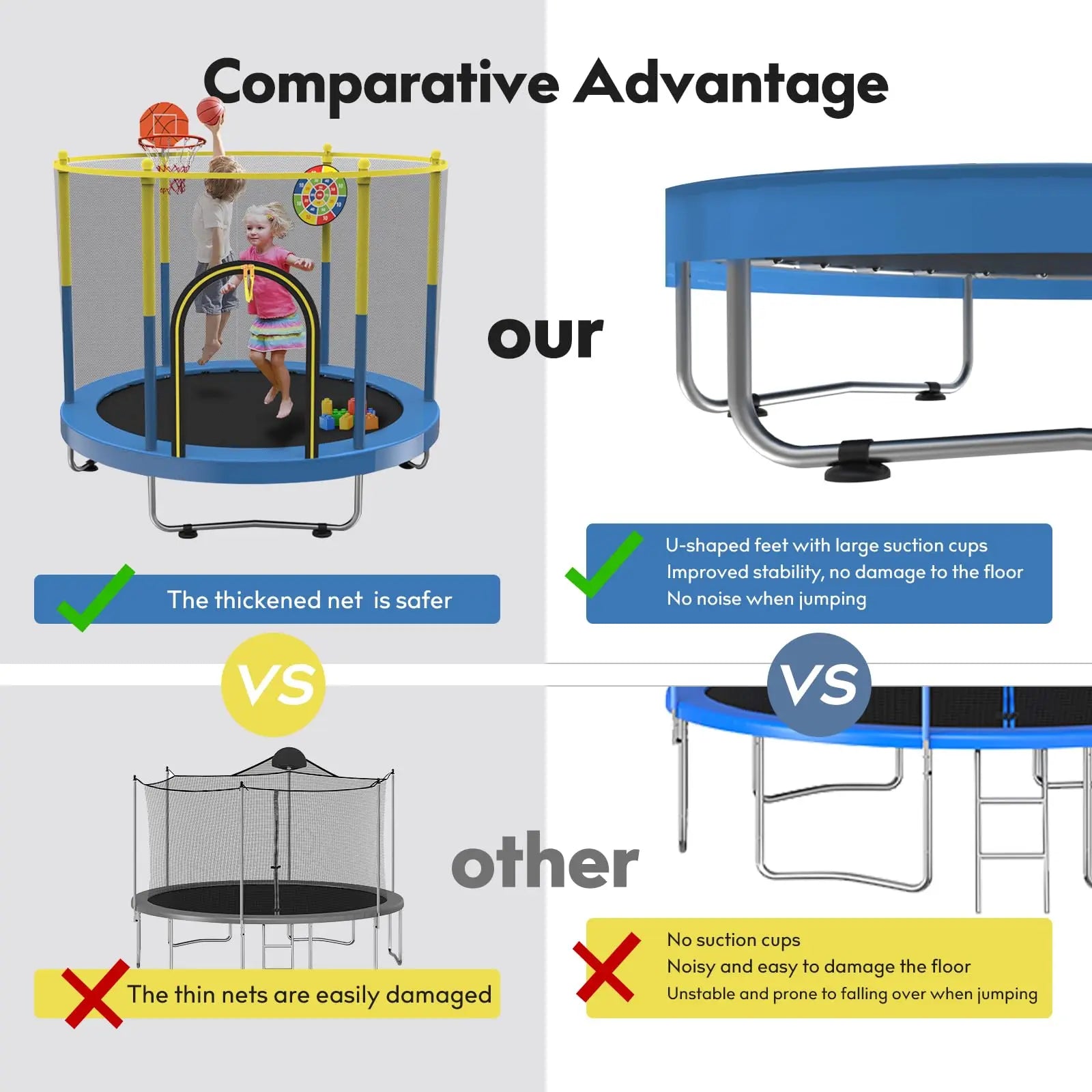 60" Trampoline for Kids with Net, 5FT Indoor & Outdoor Small Toddler Trampoline with Basketball Hoop & Dart Board for Ages 1-8,